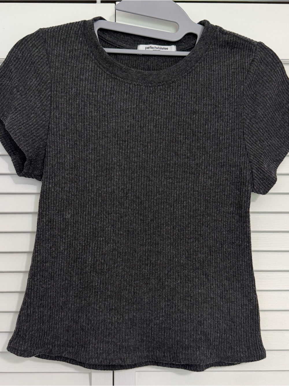 perfectwhitetee Charcoal Ribbed Crew Short-Sleeve Top